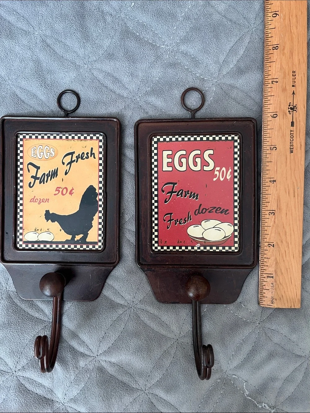 Farm Fresh Egg Wall Hook Set - Brown with Red and Cream Panels